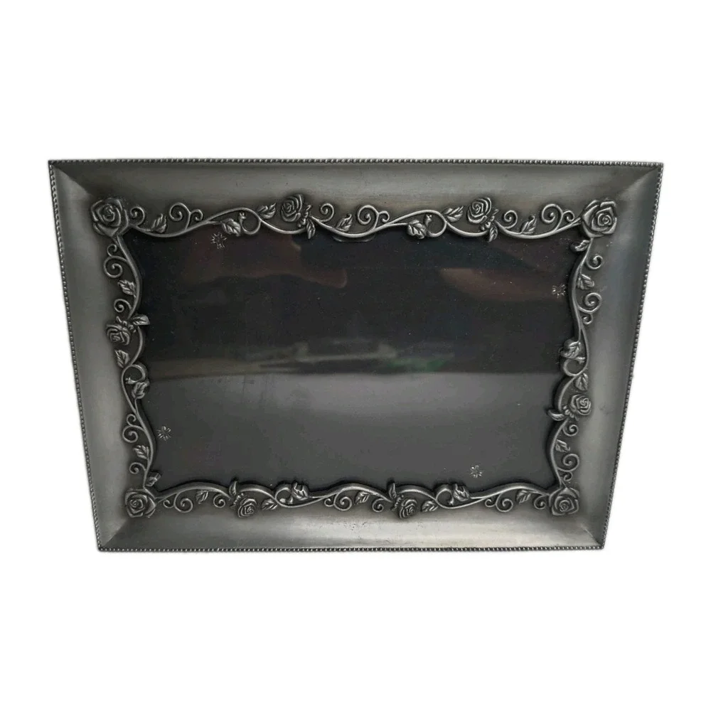 Vintage Malden Pewter Rose Vine Photo Frame 4x6 Ornate Metal Whimsigoth Victoria